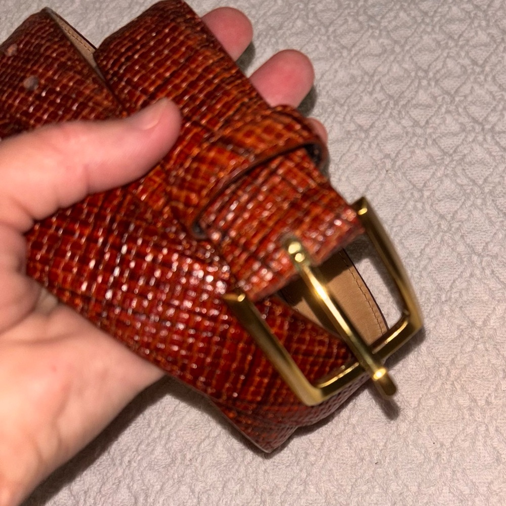 Belk men’s 36 brown textured dress belt gold Hardwear